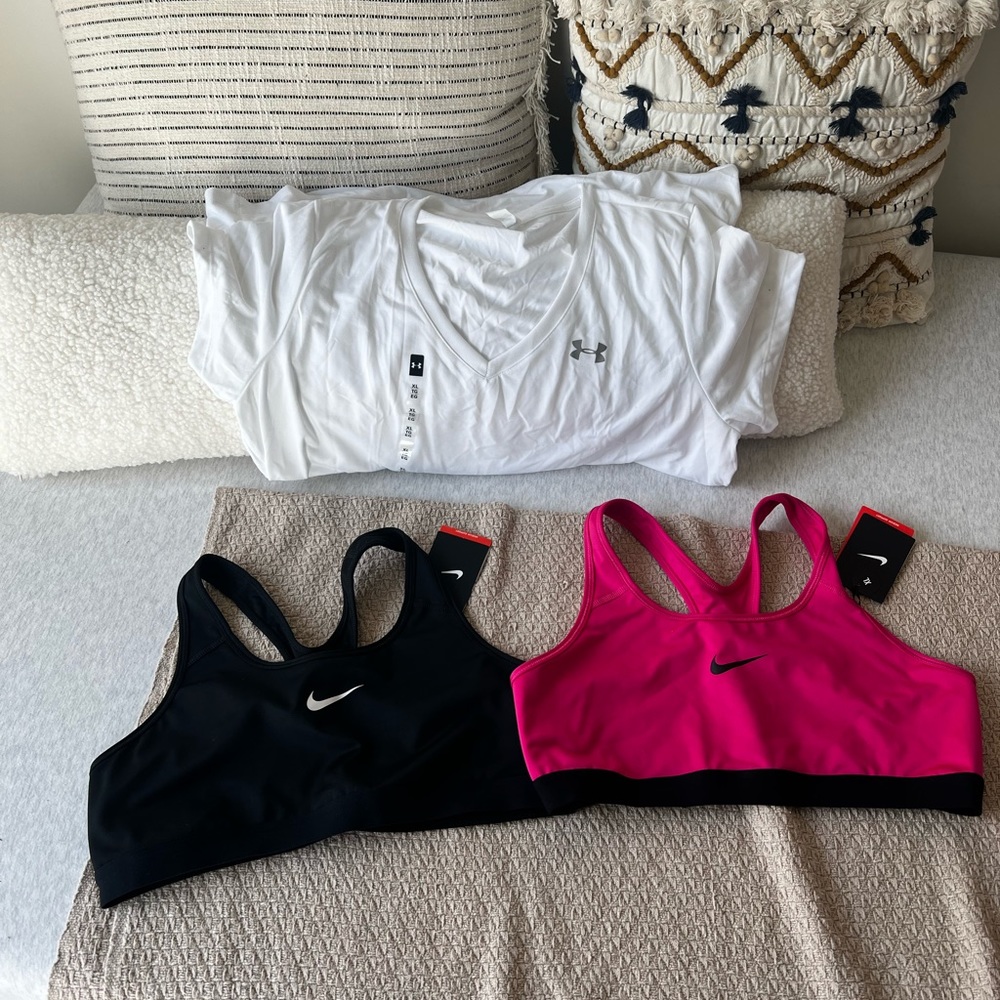 NWT XL Nike sports bra and UA Shirt
